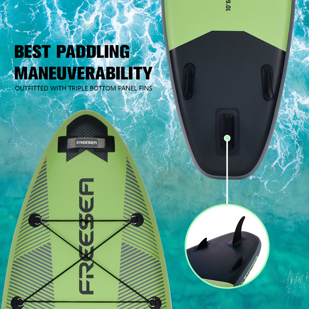 Freesea Tricolor Green Stand Up Paddle Board Design Wide Stance, Surf Control, Non-Slip Deck for Youth & Adult